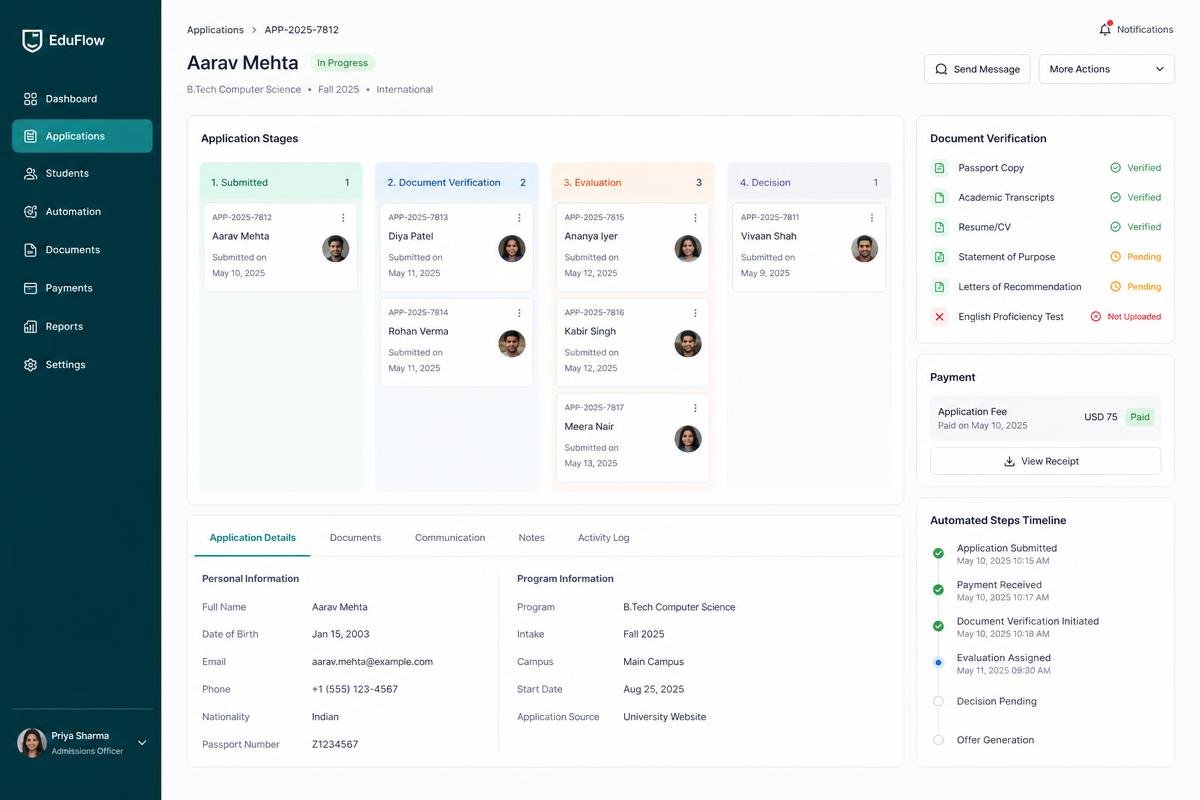Automated Student Enrolment Pipeline, Business Process Automation interface built by Devlynks for a Education & EdTech operation
